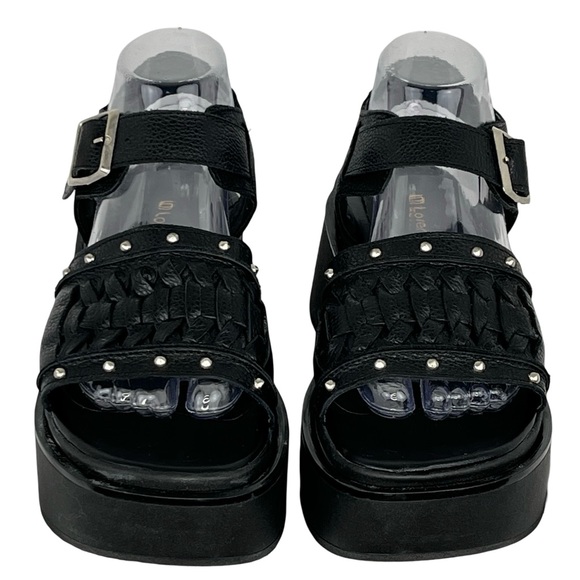 Black Chunky Platform Shoes with Studded Straps - Picture 3 of 10